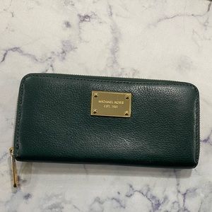 Michael Kors Emerald Green Zipper Leather Wallet